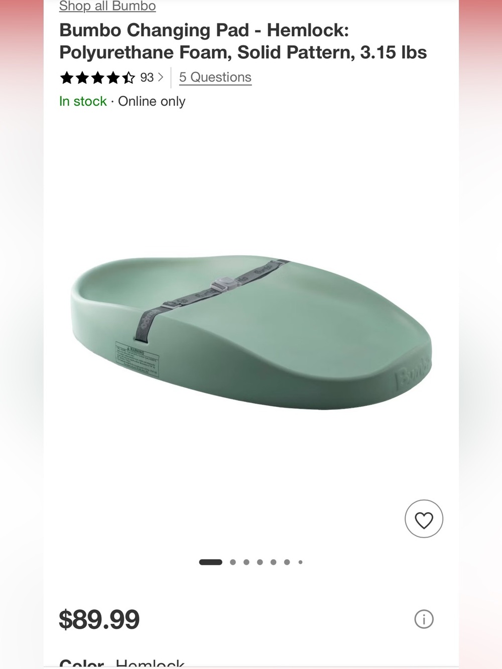 Bumbo changing pad hemlock color